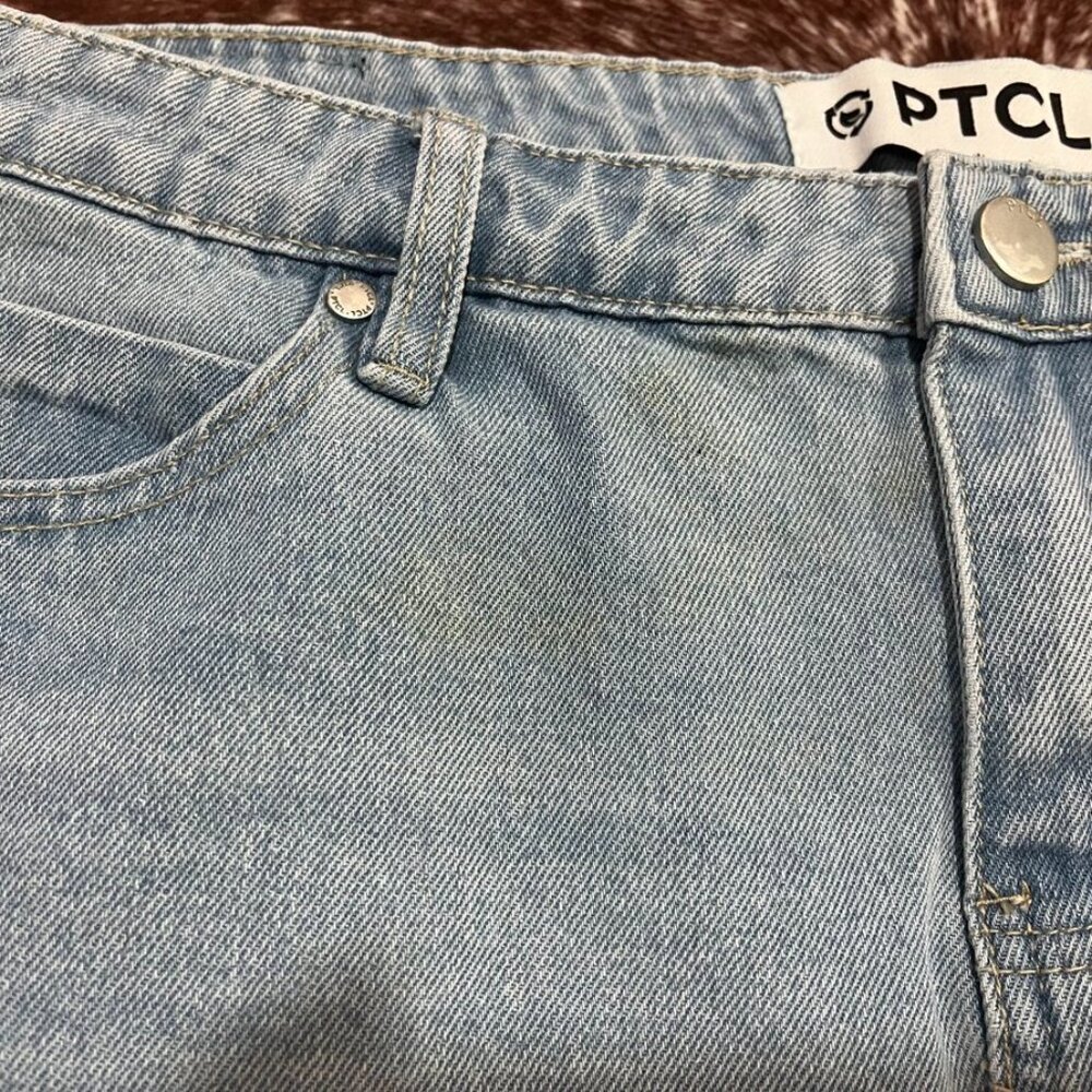 PTCL Distressed Frayed Hem Denim Mini Skirt Light Wash Blue L NWT - Picture 8 of 16